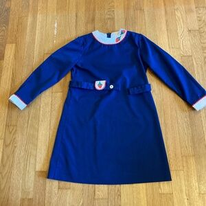 Belted navy blue girl's 60s dress, size 8-10